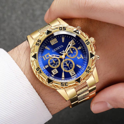 2Pcs/Set Men Business Watches Fashion Large Dial Mens Quartz Watch Relogio Masculino（Without Box）