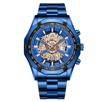 2023  Mens Watches Top Brand Luxury Stainless Steel Waterproof Hollow Out Blue Big Male Wristwatches Relogio Masculino