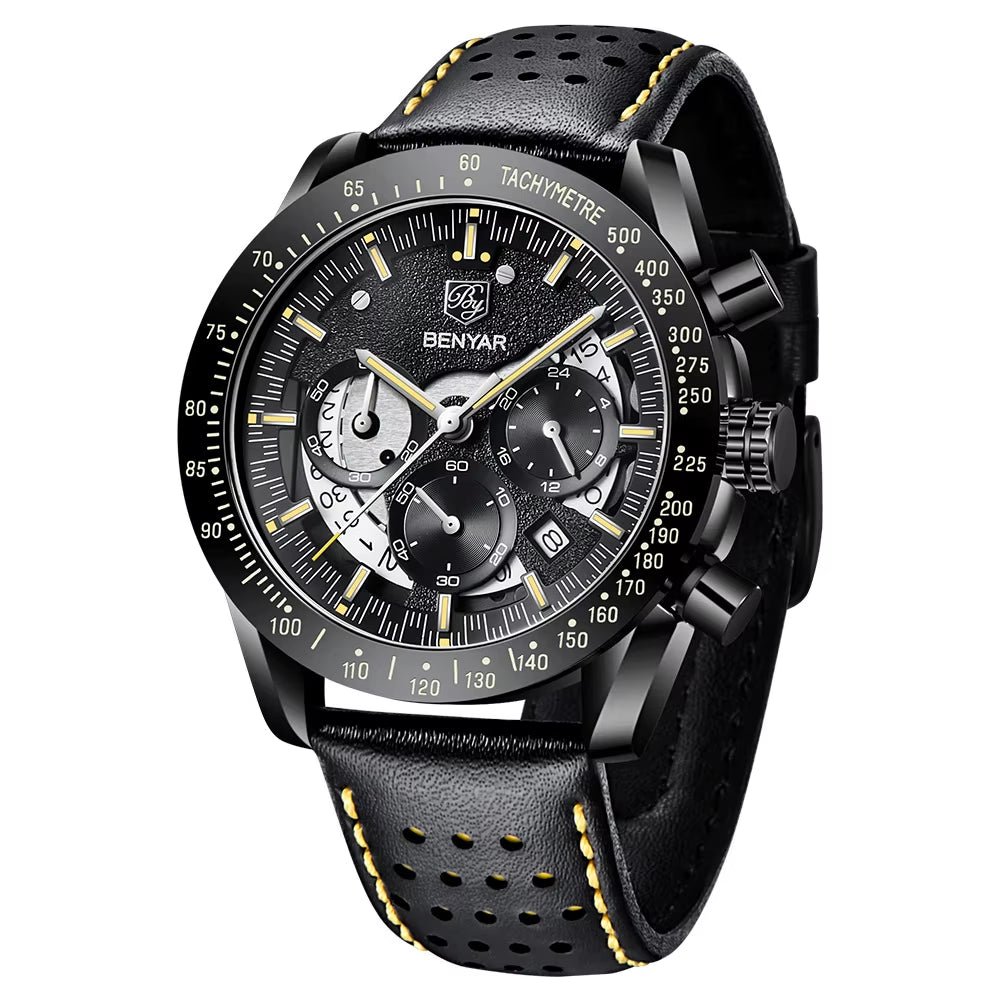 Benyar Semi-Skeleton Multifunction Brazilian Watches Men Chronograph Creative Quartz Sport Wristwatch Gifts Relogio Masculino