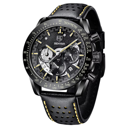 Benyar Semi-Skeleton Multifunction Brazilian Watches Men Chronograph Creative Quartz Sport Wristwatch Gifts Relogio Masculino