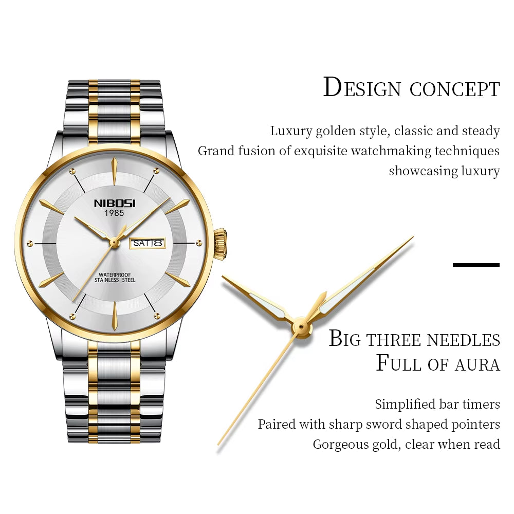 Luxury Quartz Watch for Men Waterproof Luminous Week Date Men Watch Stainless Steel Sports Men'S Watches Reloj Hombre