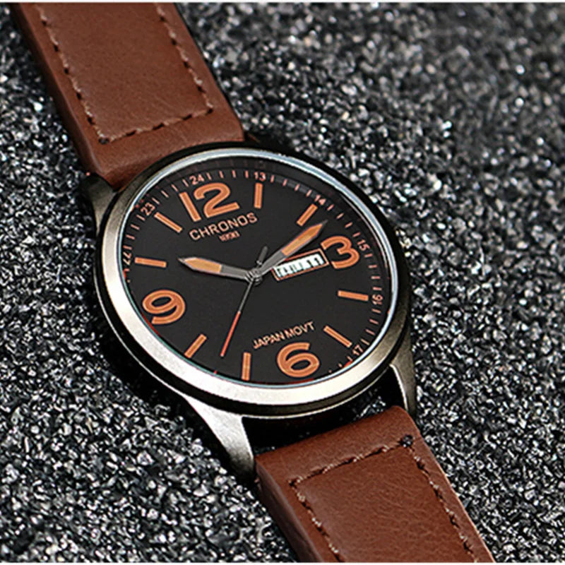 CHRONOS Top Brand Luxury Watch JAPAN MOVT Men'S Watch Men Watch Date Week Leather Clock Saat Relogio Masculino Zegarek Meski
