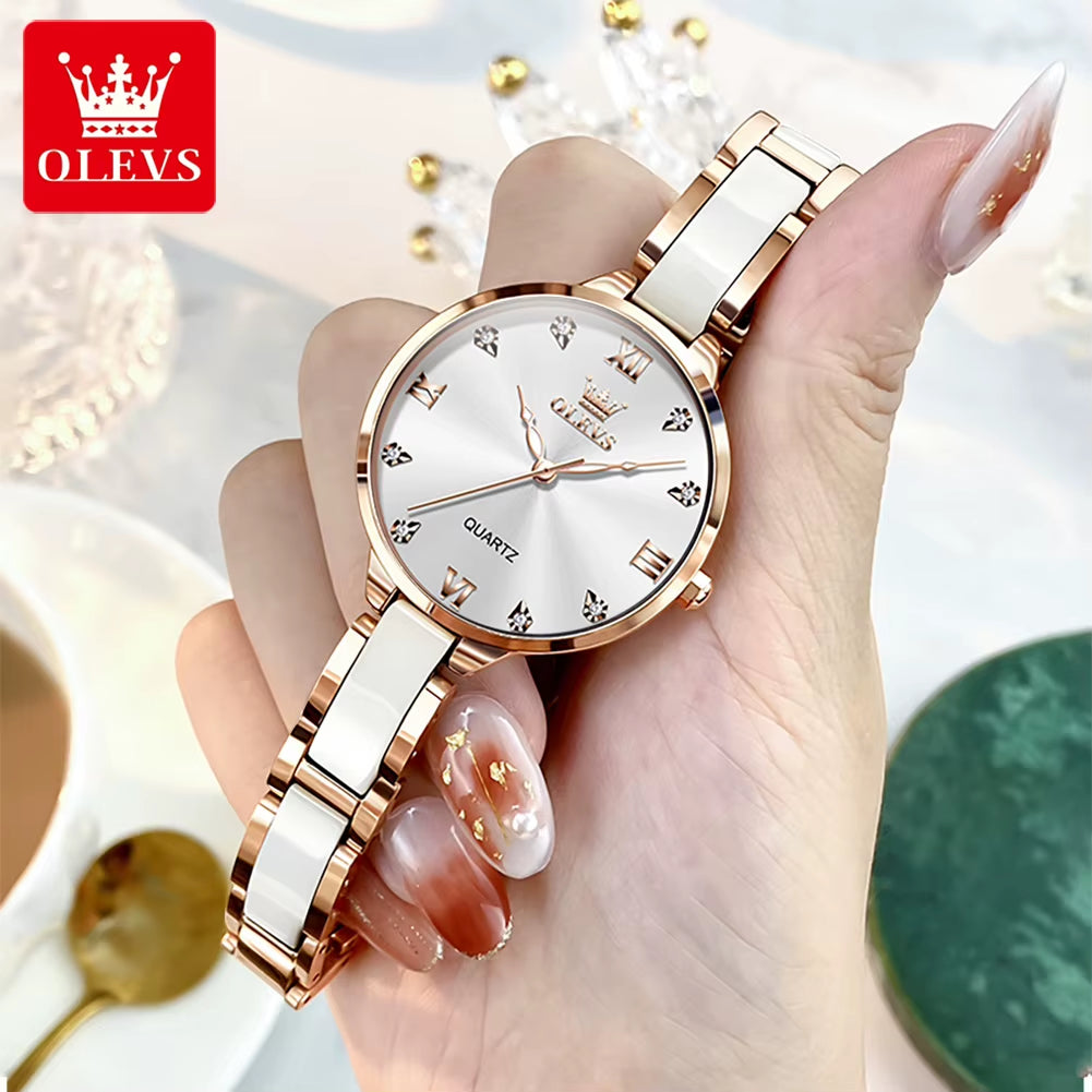 5872 Fashion Luxury Brand Quartz Women'S Watch Elegant Ceramic Rose Gold Waterproof Dress Women'S Watch Relogio Feminino