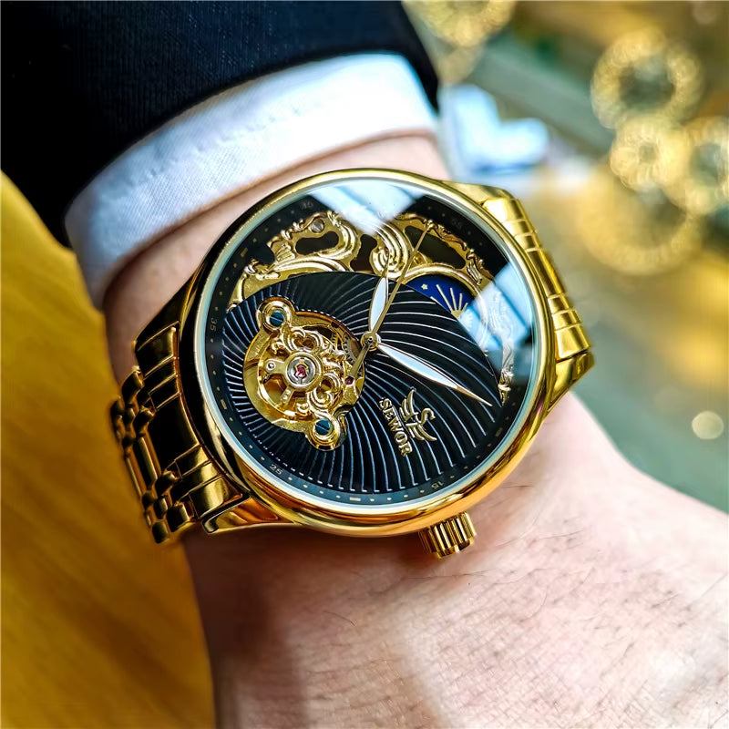 Luxury Fashion Mechanical Watch Men'S Gold Watch Casual Sports Style Retro Business Clock Montre Homme 2021
