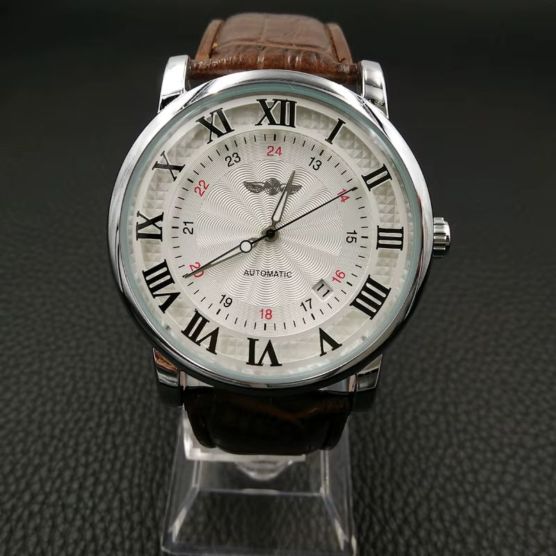 Relogio Relojes 2024 New Fashion Rose Gold Watches Day Date Automatic Self Wind Leather Strap Men'S Watches Mechanical Watches