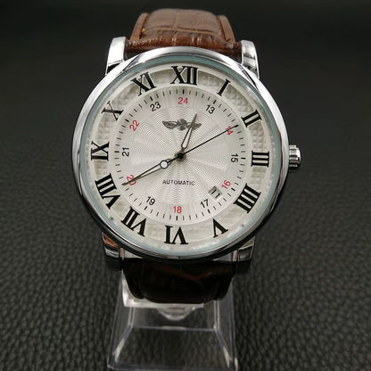 Relogio Relojes 2024 New Fashion Rose Gold Watches Day Date Automatic Self Wind Leather Strap Men'S Watches Mechanical Watches