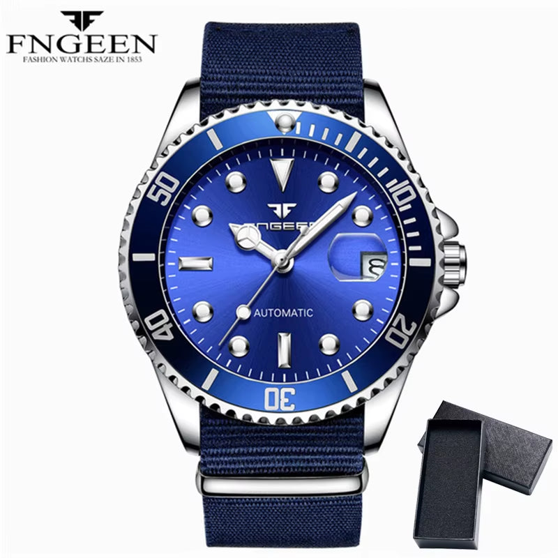 2025 FNGEEN 9001 Fashion Business Men'S Watch Steel Tourbillon Frame Mechanical Watch Night Light Automatic Date Diamond Watch