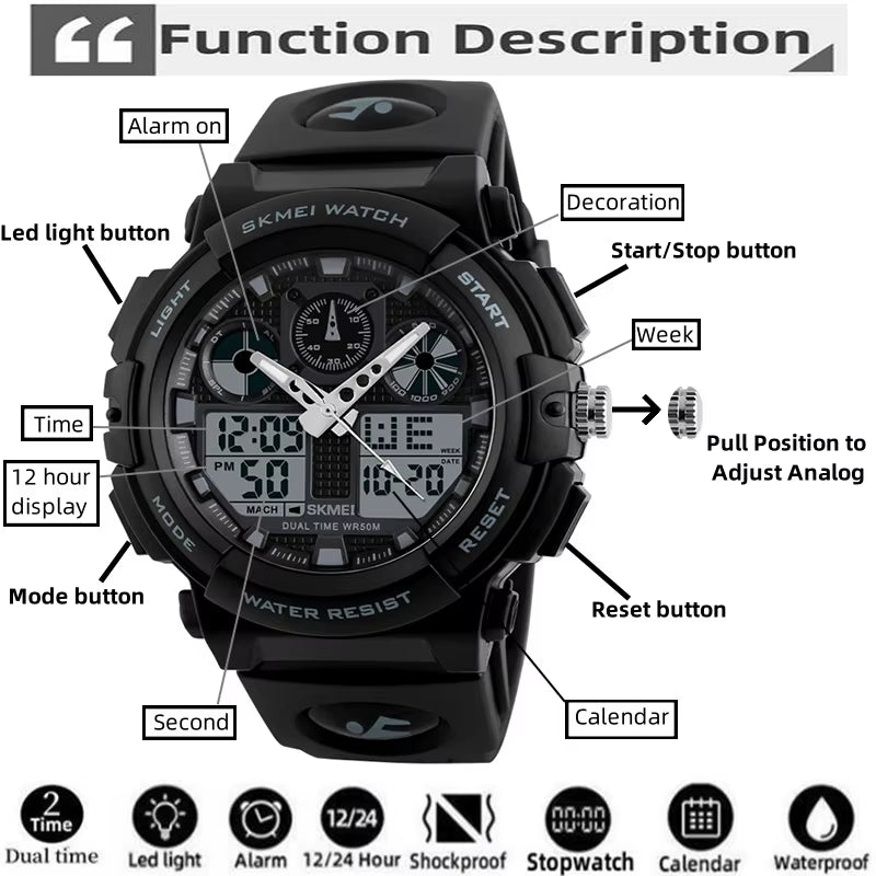 2017 New  Men Sports Watches Dual Display Digital Quartz Watch Men Waterproof Casual Outdoor Electronic Wrist Watches