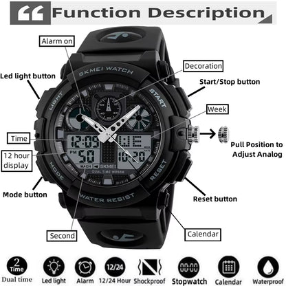 2017 New  Men Sports Watches Dual Display Digital Quartz Watch Men Waterproof Casual Outdoor Electronic Wrist Watches