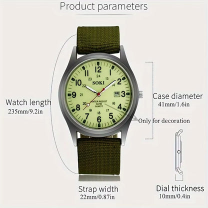 Fashion Men Luminous Quartz Wristwatch Nylon Strap Watches Masculino Relogio Fashion Male Calendar Clock Out-Door Reloj Hombre