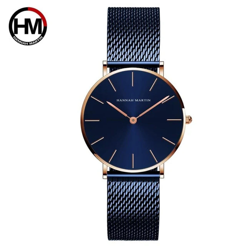Japan Quartz Movement High Quality 36Mm Hannah Martin Women Stainless Steel Mesh Rose Gold Waterproof Ladies Watch Dropshipping
