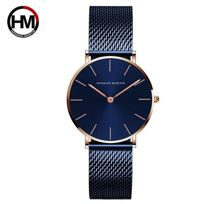 Japan Quartz Movement High Quality 36Mm Hannah Martin Women Stainless Steel Mesh Rose Gold Waterproof Ladies Watch Dropshipping