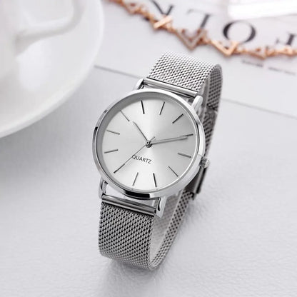 Fashion Women Watches Luxury Metal Analog Quartz Wristwatch Sliver Mesh Belt Simple Elegant Ladies Watch Relogio Feminino