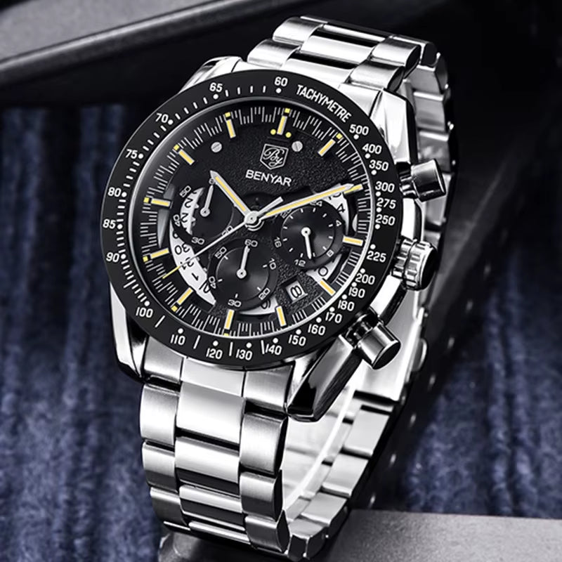 Benyar Semi-Skeleton Multifunction Brazilian Watches Men Chronograph Creative Quartz Sport Wristwatch Gifts Relogio Masculino
