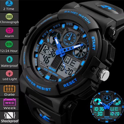 2017 New  Men Sports Watches Dual Display Digital Quartz Watch Men Waterproof Casual Outdoor Electronic Wrist Watches