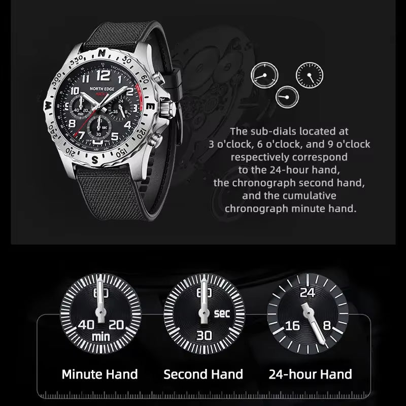 2024 MACH 2 Men'S Watches Solar Power 316 Stainless Steel Case Quartz Watch for Men Pilot Waterproof 50M Stopwatch
