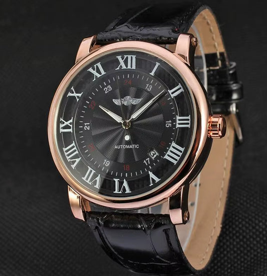 Relogio Relojes 2024 New Fashion Rose Gold Watches Day Date Automatic Self Wind Leather Strap Men'S Watches Mechanical Watches