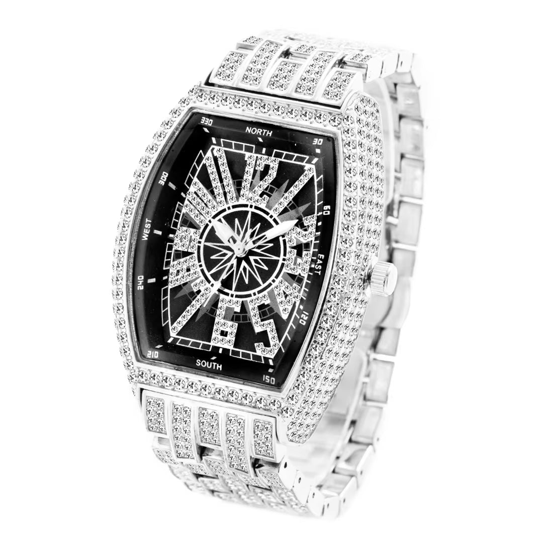 STAR SKY COMPASS DIAL BLING Man ICED OUT WATCH Relogio Masculio