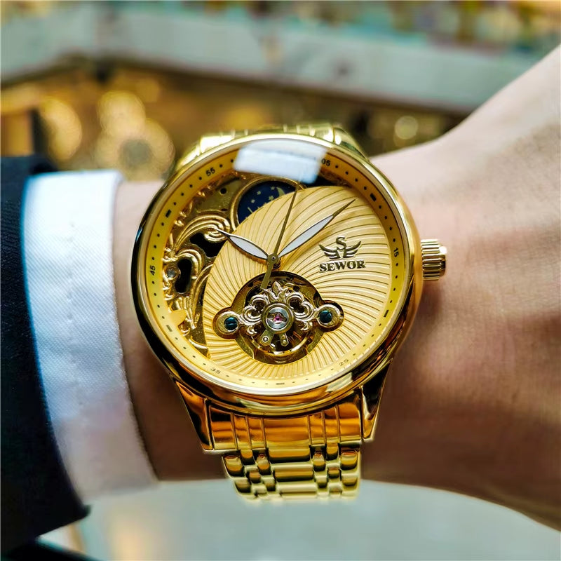 Luxury Fashion Mechanical Watch Men'S Gold Watch Casual Sports Style Retro Business Clock Montre Homme 2021