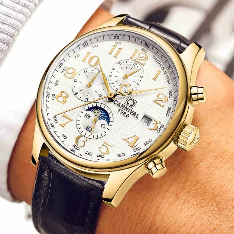 Brand Automatic Watch Fashion Luxury Waterproof Calendar Moon Phase Mechanical Watches for Men Clock Relogio Masculino