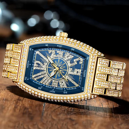 STAR SKY COMPASS DIAL BLING Man ICED OUT WATCH Relogio Masculio