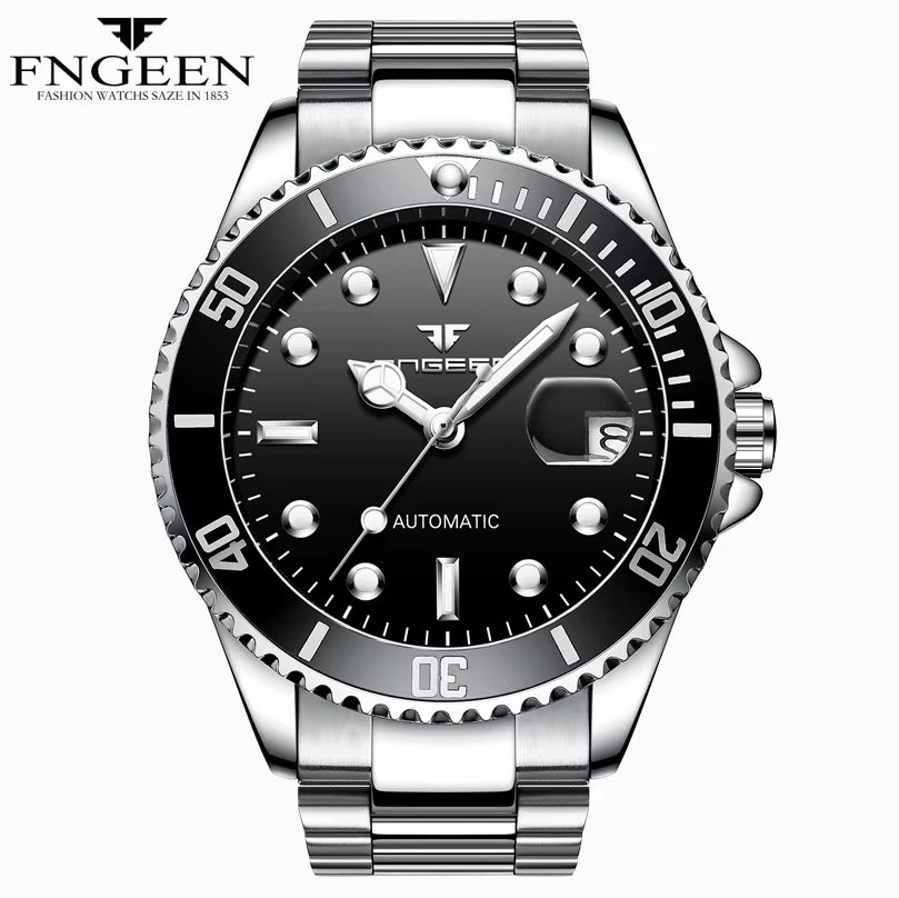 2025 FNGEEN 9001 Fashion Business Men'S Watch Steel Tourbillon Frame Mechanical Watch Night Light Automatic Date Diamond Watch