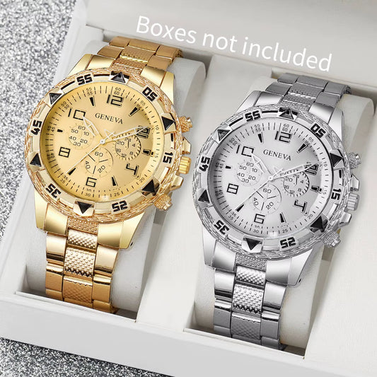 2Pcs/Set Men Business Watches Fashion Large Dial Mens Quartz Watch Relogio Masculino（Without Box）
