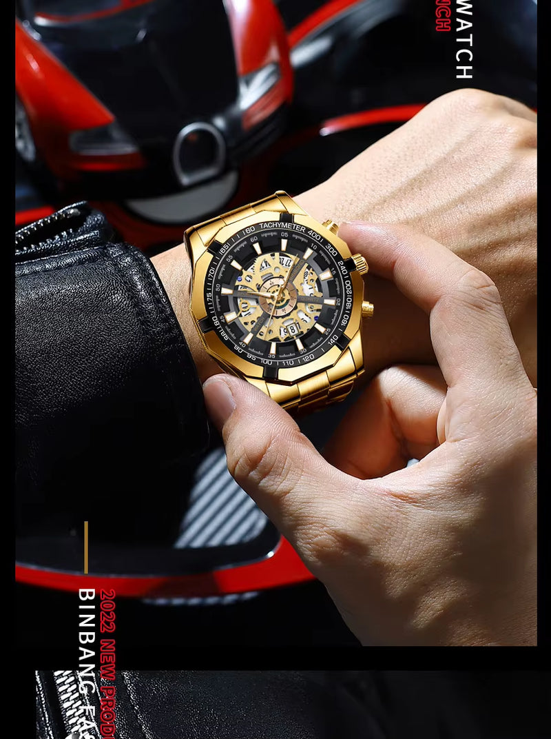 2023  Mens Watches Top Brand Luxury Stainless Steel Waterproof Hollow Out Blue Big Male Wristwatches Relogio Masculino