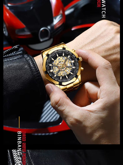 2023  Mens Watches Top Brand Luxury Stainless Steel Waterproof Hollow Out Blue Big Male Wristwatches Relogio Masculino