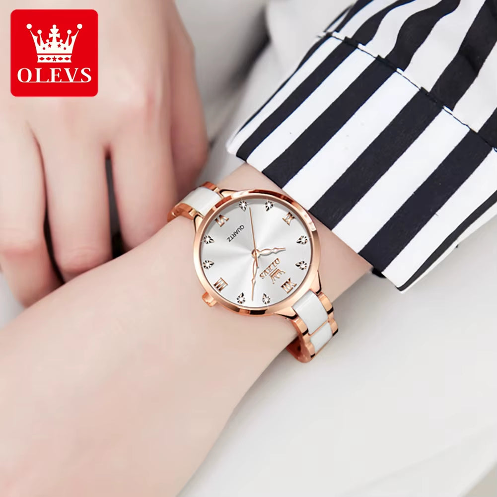 5872 Fashion Luxury Brand Quartz Women'S Watch Elegant Ceramic Rose Gold Waterproof Dress Women'S Watch Relogio Feminino